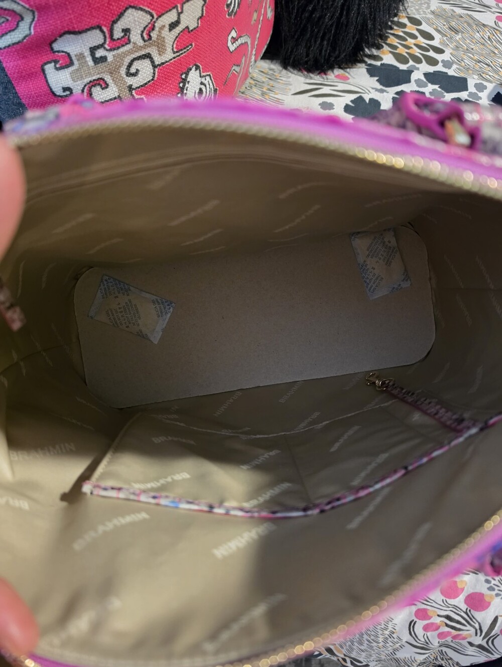 New Brahmin Pink Snake-Embossed Satchel with Purple Accents - Picture 11 of 13